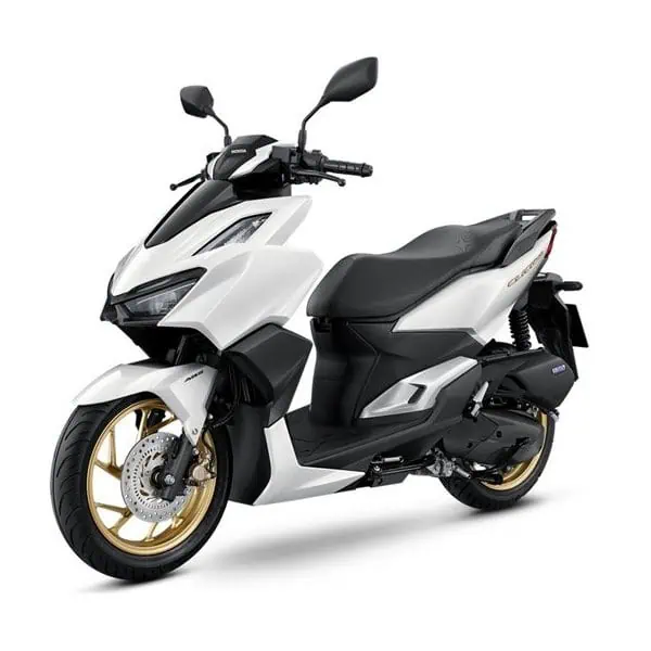 A Honda Click 160, motorcycle in white, showcasing its sleek design and modern features.