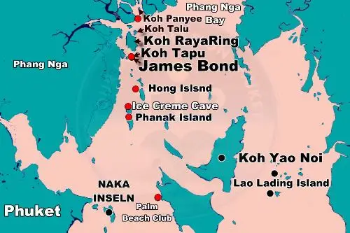 An informative map of Phuket, Thailand highlighting the locations of key islands, assisting with travel planning and navigation.