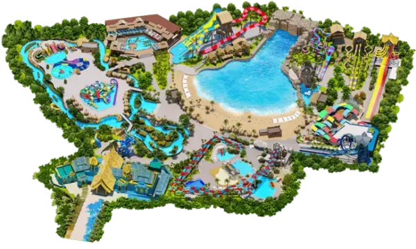 Children playing in a wave pool at Andamantra Water Park in Phuket.