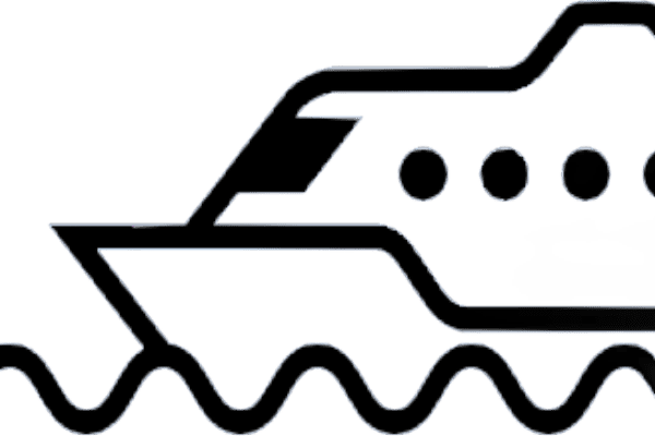 A simple line drawing depicting a boat riding on a wave, illustrating a serene maritime scene ferry services from Phuket.