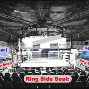 Boxing ring with ringside and spectator seating, ideal for Thai boxing experiences in Patong, Phuket