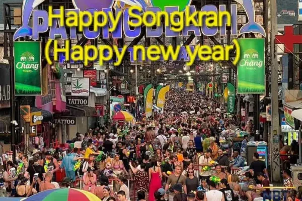 Bangla Road in Phuket at the Songkran Festival 2024/2025 - colorful, wet and full of partying people.