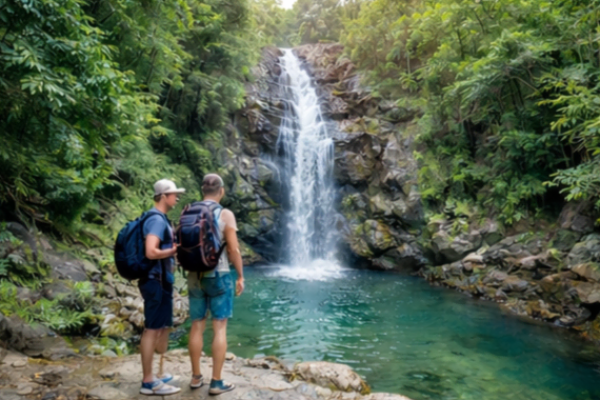 Wanderweg durch den Regenwald von Phuket mit Wasserfall