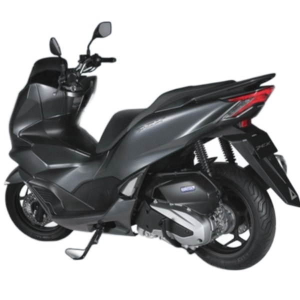 sleek anthracite Honda PCX 160 scooter displayed prominently, showcasing its modern design and stylish features.