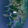 Die Navigationskarte zeigt die Route nach Koh Phuket mit den wichtigsten Wegpunkten und Wegbeschreibungen.